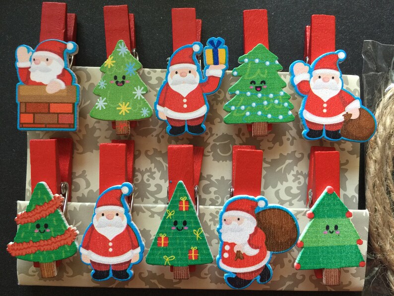 Christmas Design Wooden Paper Clips,Wood Clip,Photo Paper Pegs,Clothespin,Office Supplies for Christmas Party Favor Decorations Ornaments