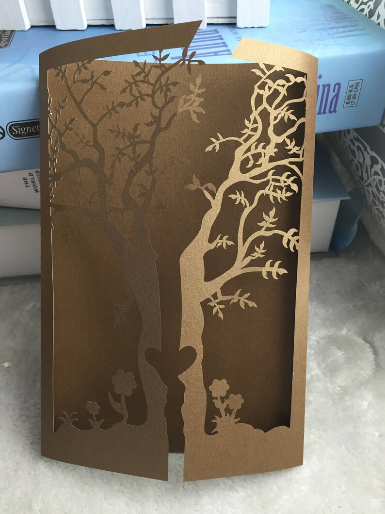 50pieces Tree Design Brown Wedding Invitation,Wedding Invitation Cards,Birthday Invitation Cards,Invitation Card,Laser Cut Wedding Cards