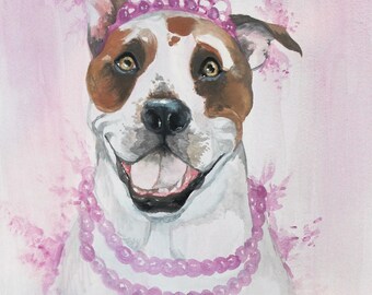 pitbull watercolor art print princess pitbull pitbull etsy