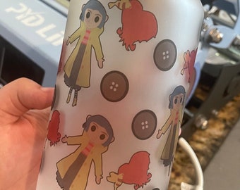 Coraline inspired iced coffee cup