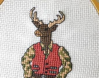 Cross Stitch | Needlework | Fibre Art | Handmade | Hoop Art | Home Decor | Hunting Deer | Completed