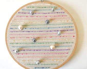 Original Hand Embroidery | Pearls and Stripes | Needlework | Fibre Art | Handmade | Home Decor | Embroidery Hoop | Modern | Abstract