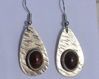 Sterling Silver Teardrop Shaped with Red Tiger's Eye Earrings Free Shipping