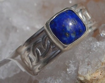 OOAK Lapis Lazuli Square Stone Sterling Silver Ring Free Shipping