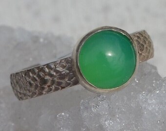 OOAK Chrysoprase Round Stone Sterling Silver Ring Free Shipping