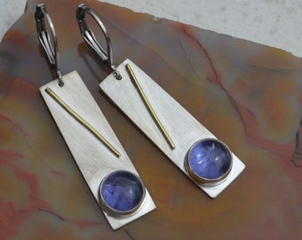 Sterling Silver with Iolite and Brass Earrings Free Shipping