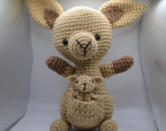 Momma Kangaroo and Joey Crocheted Stuffed Animal Toy Lovey Handmade