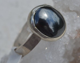 OOAK Hematite Oval Stone Sterling Silver Ring Free Shipping