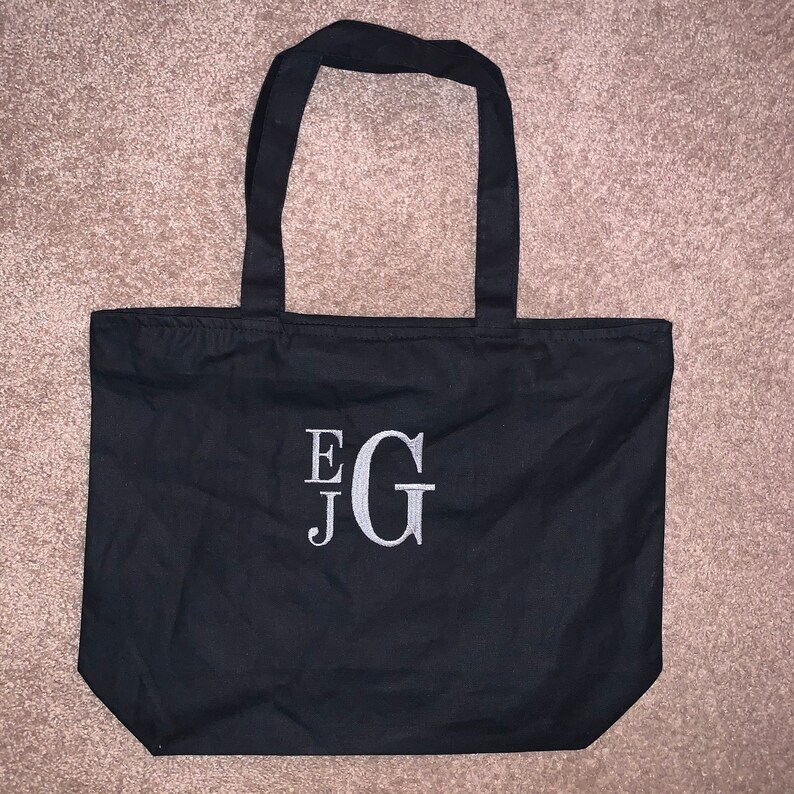 Black Heavy Canvas Zipper Tote Bag With Long Handles Etsy