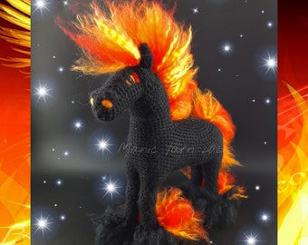 Nightmare Stallion Amigurumi Crochet Pattern PDF download Friesian horse Clydesdale Unicorn Rapadash Arabian Mustang Fire Flaming Halloween