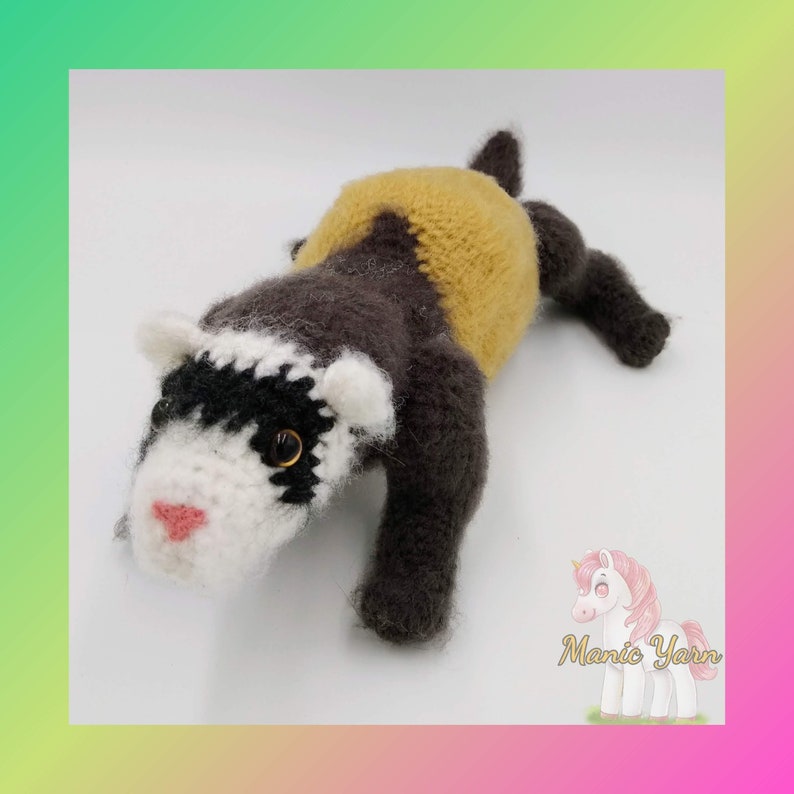 Phineas the No Fuss Ferret amigurumi crochet pattern download only ermine weasel rat woodchuck otter beaver critter pet stuffy animal image 1