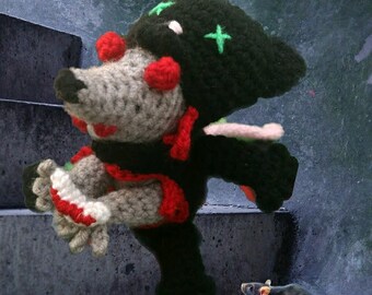 Edward the Fat Rat in a Dead Cat Suit Eating Ribs amigurumi macabre crochet pattern