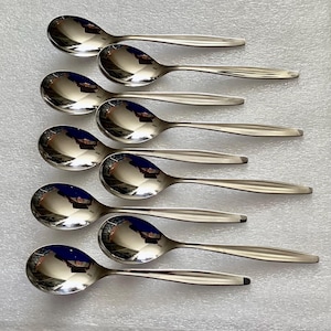 9 WMF Cromargan Atlanta Motion 5 O&#39;Clock Spoons, Vintage Flatware, Germany