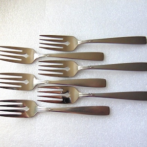 6 Accent Satin Salad Forks, Vintage Oneida Stainless Flatware, USA