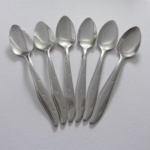 Mar Crest Citation 6 Stainless Fruit Spoons, Vintage Atomic Silverware