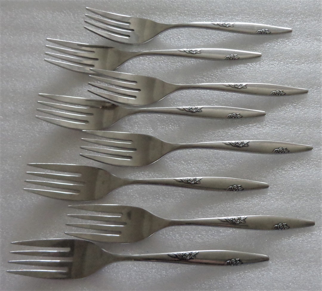 Oneida Rose Duet Flatware 8 Stainless Salad Forks Fork Etsy
