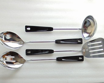 Vintage Group Small Ames Spatula Cooking Spoons Ladle Black Handles USA