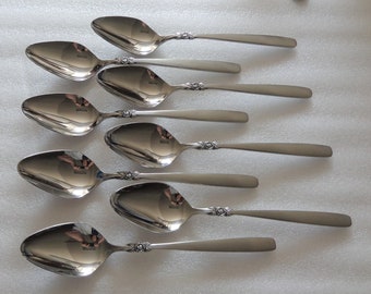 Ekco EHP Bellissima Stainless Flatware, 8 Soup Spoons - Spoon, Rose - Flower, Black accents