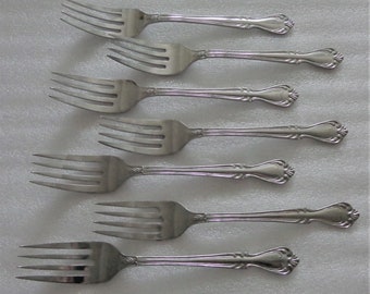 Vintage E C Ltd Aural 7 Stainless Salad Forks Swirls Ekco Flatware Japan