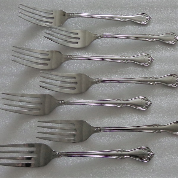 Vintage E C Ltd Aural 7 Stainless Salad Forks Swirls Ekco Flatware Japan