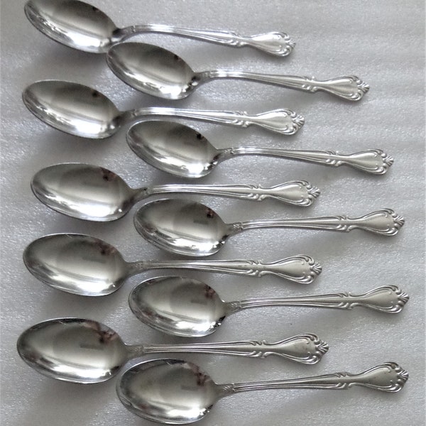 Vintage E C Ltd 10 Aural Stainless Teaspoons - Tea Spoon Swirls Ekco Flatware Japan