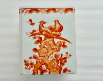 Vintage White & Orange Porcelain Flower Floral Vase and Frog LJ Japan