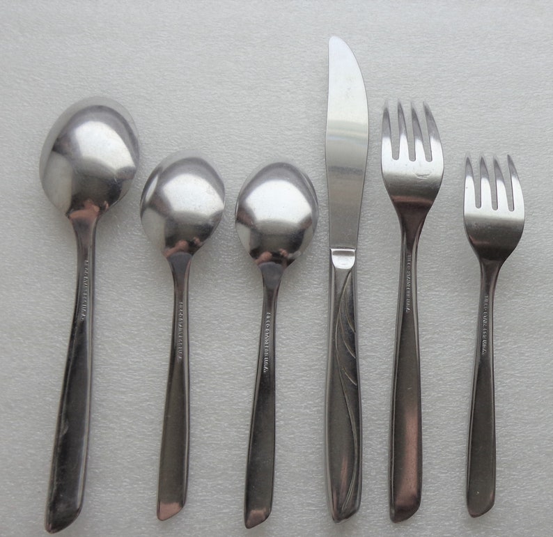 Insico Stainless Flatware IS Forks One 6 pc Place Settings Soup Spoon 2 Teaspoons International Silver USA Knife Unknown Pattern