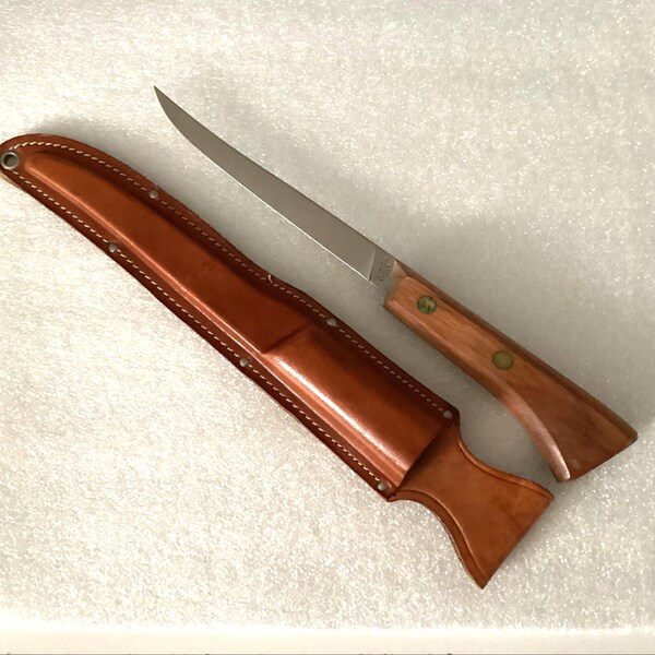 Western Vintage Fillet Knife with Leather Sheath, S - W76