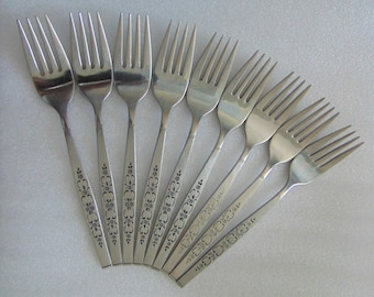 Vintage Orlando 9 Dinner Forks - fork , Oneida Profile Stainless Flatware