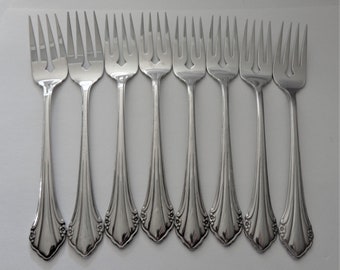 1881 Rogers Silverware, 8 Bittersweet Stainless Salad Forks - Fork, Vintage Oneida Flatware