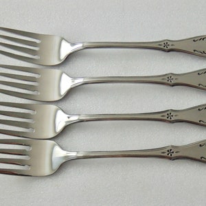Northland Evening Star 4 Salad Forks, Vintage Stainless Silverware, Oneida, Korea