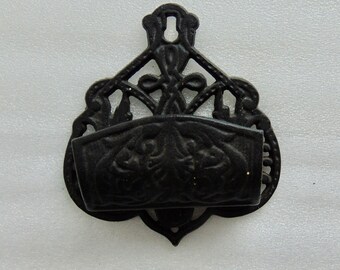 Vintage Small Black Cast Iron Wood Matches Holder Wall Mount DMH 1B