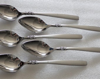 Ekco - EHP Stainless Bellissima Flatware. 5 Teaspoons - Tea Spoon, Rose - Flower, Black accents