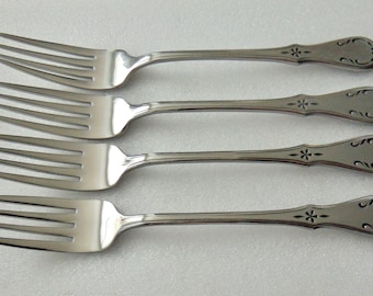 4 Evening Star Dinner Forks, Northland Stainless Flatware, Oneida, Korea