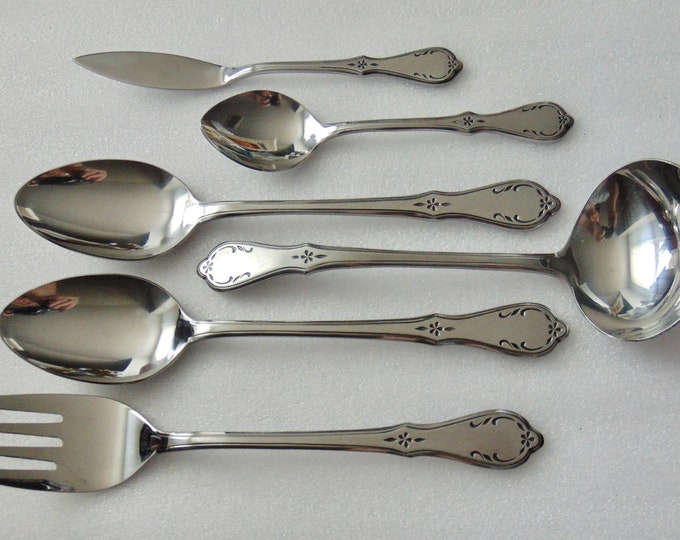 Northland Stainless Evening Star Flatware, Serving Spoons - Tablespoon, Meat Fork, Ladle, Sugar Spoon, Butter Spreader Knife, Oneida