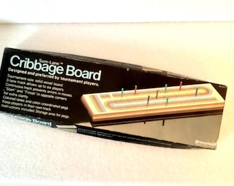 Continuous Track Wood Cribbage Board Pegs & Box Vintage Card Game