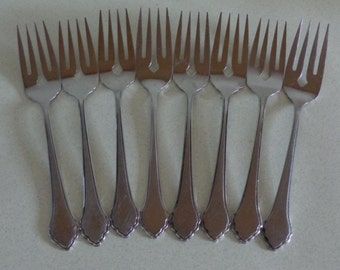 8 Summer Mist Autumn Glow Salad Forks Oneida - Wm Rogers Stainless Flatware burnished handle