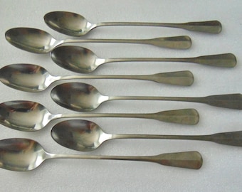 Oneida 8 Stainless Colonial Artistry Ice Tea Spoons Distinction Deluxe HH Center Ridge Fiddle handle Spoon Flatware