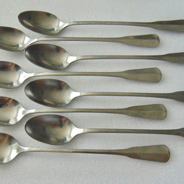 Oneida 8 Stainless Colonial Artistry Ice Tea Spoons Distinction Deluxe HH Center Ridge Fiddle handle Spoon Flatware