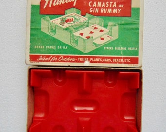 Vintage Handy Playing Card Tray, Canasta & Gin Rummy Red Tray Original Box USA