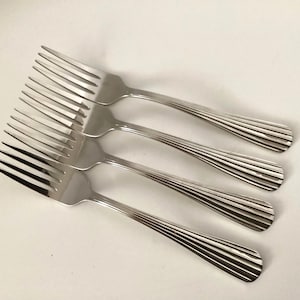 Gorham 4 Stainless Salad Forks, Ridges, Unknown Pattern Flatware