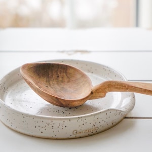 Spoon Rest in Beige and White Speckled Stoneware