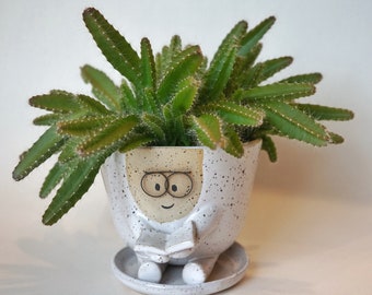 Ceramic Planter Pot Noam the Bookworm