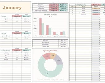 Plantilla de hoja de cálculo de presupuesto mensual / Hojas de cálculo de Google / Presupuesto / Rastreador de gastos / Ahorros / Planificador financiero / Rastreador de presupuesto simple