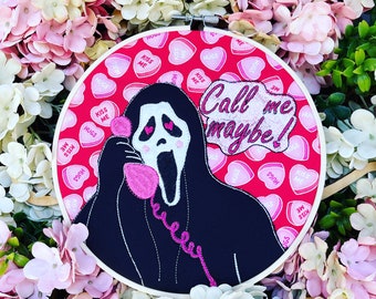 Call Me Maybe - Ghostdude Candy Hearts - 6 or 8 inch hoop art - Funny Embroidery Hoop Art