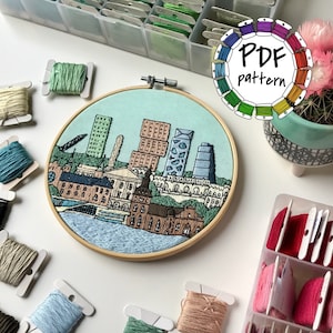 Oslo, Norway. Hand Embroidery pattern PDF. DIY Embroidery Hoop art, Wall Decor, Housewarming Gift. Free Hand embroidery guide!