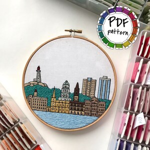 Halifax, Nova Scotia, Canada. Hand Embroidery Pattern PDF with Embroidery Guide and video tutorials