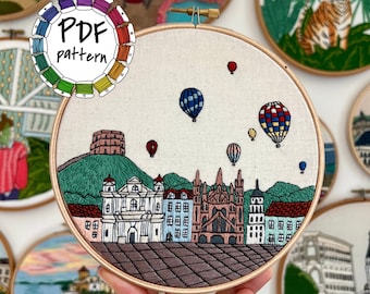 Vilnius, Lithuania. Hand Embroidery Pattern PDF. DIY Embroidery Art Housewarming Gift. Free Hand embroidery guide video tutorial