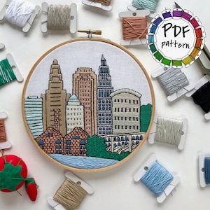 Cleveland, OH, United States. Hand Embroidery Pattern PDF. DIY Embroidery Art, Housewarming Gift. Free Hand embroidery guide, video tutorial