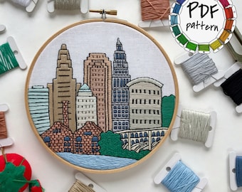 Cleveland Hand Embroidery Pattern: DIY Cityscape Art (PDF Download, Video tutorials included)
